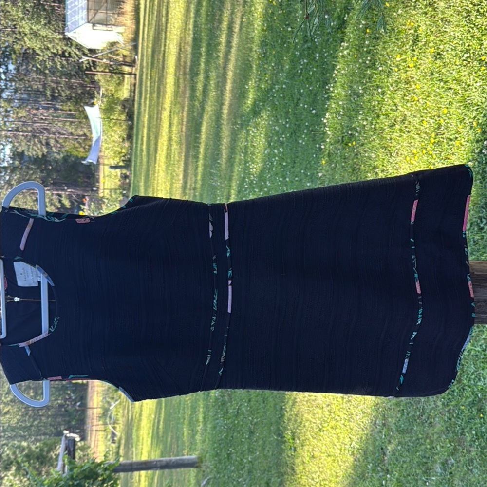 Kate Spade Black Midi Dress with Pink and Green Accents